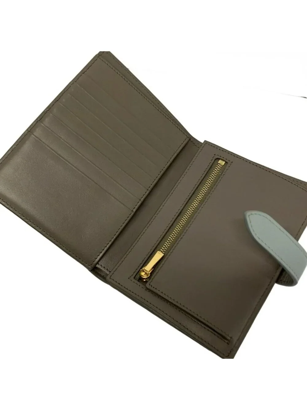 Celine Bifold Wallet Strap Medium Multi Function Gray Beige Light Blue Leather